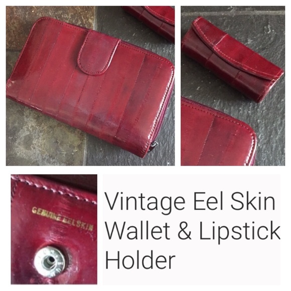 Vintage Handbags - Vintage Eel Skin Wallet & Lipstick Holder